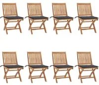 Sedie da Giardino Pieghevoli con Cuscini 8 pz Massello di Teak 3072861