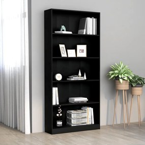 Libreria A 5 Ripiani Nera 80x24x175 Cm İn Legno Multistrato /