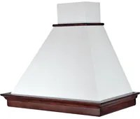 Cappa aspirante MARY in acciaio inox bianca e cornice in legno colore tabacco cm 90