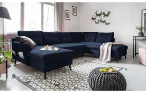 Divano letto a U blu scuro, angolo destro Stylish Stan - Miuform