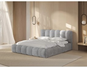 Letto matrimoniale imbottito grigio chiaro con spazio contenitivo e rete 200x200 cm Lupine - Micadoni Home
