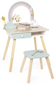 Tavolino da toeletta in legno con unicorno e sgabello