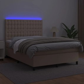 Giroletto molle materasso e led cappuccino 140x190cm similpelle