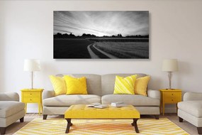Stampa su tela – Tramonto sul paesaggio in bianco e nero