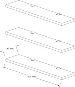 Set 3 Mensole Sospese Da 60 Cm Effetto Legno Scuro Boss