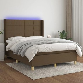 Letto a Molle Materasso e LED Marrone Scuro 140x200 cm Tessuto