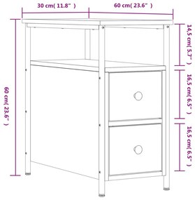 Comodino Rovere Fumo 30x60x60 cm Legno Multistrato