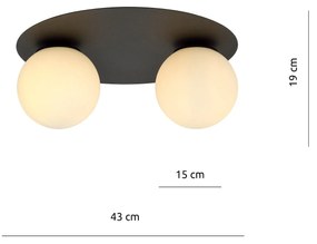 Plafoniera Minimal 2 Luci Solar In Acciaio Nero E Sfere Di Vetro Opale