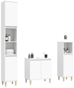 Set mobili da bagno 3 pz bianco in legno multistrato