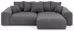 Divano angolare grigio allungabile/con contenitore (con composizione variabile) con rivestimento in velluto a coste Luma – Ropez