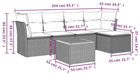 Set divano da giardino 6 pz con cuscini beige in polyrattan