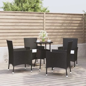 Set Bistrò da Giardino 5 pz con Cuscini in Polyrattan Nero