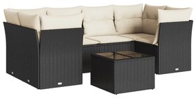 Set divani da giardino con cuscini 7pz nero polyrattan