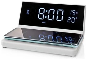 Nedis WCACQ20WT - Orologio a sveglia con display LCD e senza fili caricatore 15W/5V bianco