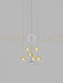 Puppet sospensione 6p ambra trasparente cromo lucido 6 luci attacco g9