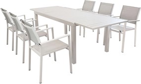 DEXTER - set tavolo in alluminio cm 160/240 x 90 x 75 h con 6 poltrone Venus