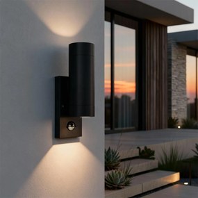Applique Bidirezionale IP65 2xGU10 con sensore Movimento - Nera