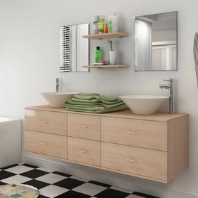 Set Mobili Da Bagno Con Lavabo 7 Pz Beige /