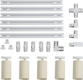 Sistema di illuminazione a binario moderno con 5 faretti bianco e beige 1-Fase GU10 70mm - Iconic Jeana Luxe