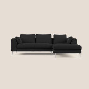 Plano divano moderno angolare con penisola in microfibra smacchiabile T11 nero 252 cm Destro