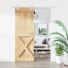Porta Scorrevole Con Set Hardware 85x210 Cm Legno Massello Pino /