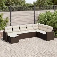 Set Divani da Giardino 8 pz con Cuscini Marrone in Polyrattan 3325439