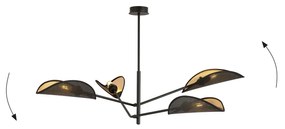 Lampadario 4 Luci Eridano In Acciao Nero E Oro Con Bracci Mobili