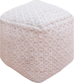 TRAVIS - pouf in lana avorio con decoro 40 x 40