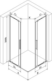 Mexen Velar L Duo cabina doccia scorrevole 100 x 90 cm, trasparente, nero - 871-100-090-02-03-70