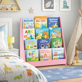 Libreria Montessoriana per Bambini 80x30x88 cm Scaffale in Legno Rosa...
