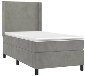 Letto a Molle Materasso e LED Grigio Chiaro 80x200 cm Velluto