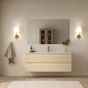 Mobile bagno 120 cm due cassetti lavabo integrato legno chiaro | KAM-HR120 - KAMALU