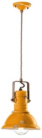 Lampadario Industrial Ferro E Ceramica Vintage Giallo 1 Luce E27 23Cm