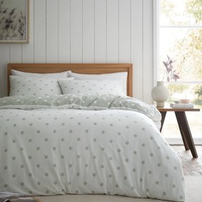 Set copripiumino e federa bianco e verde in flanella per letto singolo 135x200 cm Polka Dot – Catherine Lansfield