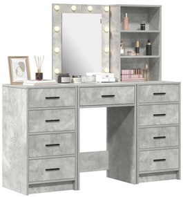 Set da toeletta in 3 pezzi con led - grigio cemento legno ingegnerizzato