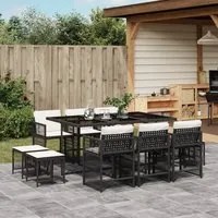 Set da Pranzo da Giardino 11 pz con Cuscini in Polyrattan Nero 3211686