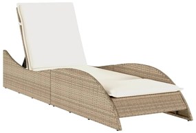 Lettino prendisole con cuscino beige 60x205x73 cm in polyrattan