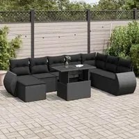 Set Divani da Giardino 9 pz con Cuscini Nero in Polyrattan 3326686