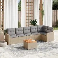 Set Divano da Giardino 7 pz con Cuscini Beige Misto Polyrattan 3256465