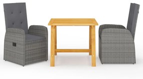 Set Mobili Da Pranzo Per Giardino 3 Pz Grigio /