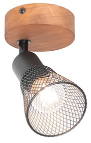 Faretto industriale nero con legno - Kristina