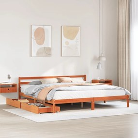 Letto Senza Materasso Marrone Cera 180x200 Cm İn Legno Di Pino /