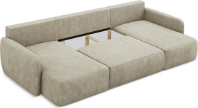 Divano angolare beige allungabile/con contenitore (a U) con rivestimento in ciniglia Lilo – Makamii