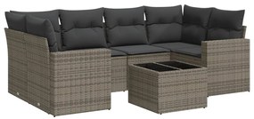 Set Divani da Giardino 7 pz con Cuscini Grigio in Polyrattan