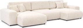 Divano angolare color crema allungabile/con contenitore (a U) rivestito in velluto a coste Sarina – Ropez