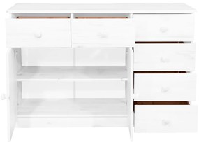 Credenza con 6 cassetti 113x35x73 cm in pino massello bianco