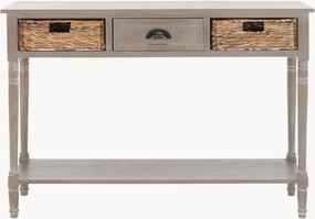 Consolle in legno di pino con cassetto e cesti in rattan Vintage
