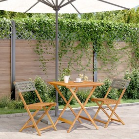 Set Da Bistrot 3 Pz Grigio İn Polyrattan E Legno Massello /
