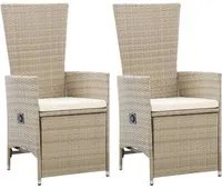 Sedie da Giardino Reclinabili 2 pz con Cuscini Polyrattan Beige 46046