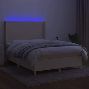 Letto a molle con materasso e led crema 140x200 cm in tessuto